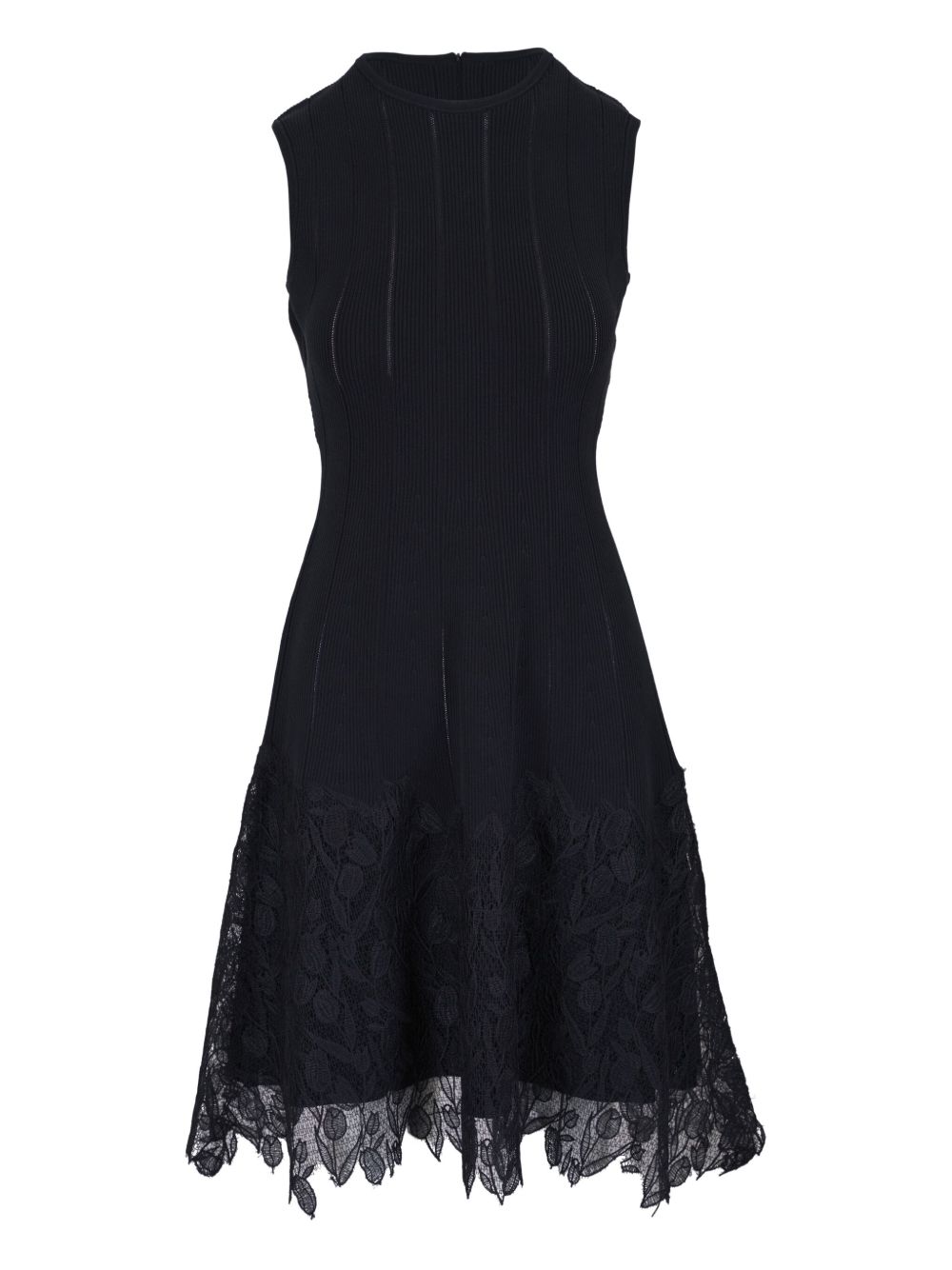 Lace-hem knitted mini dress - Black
