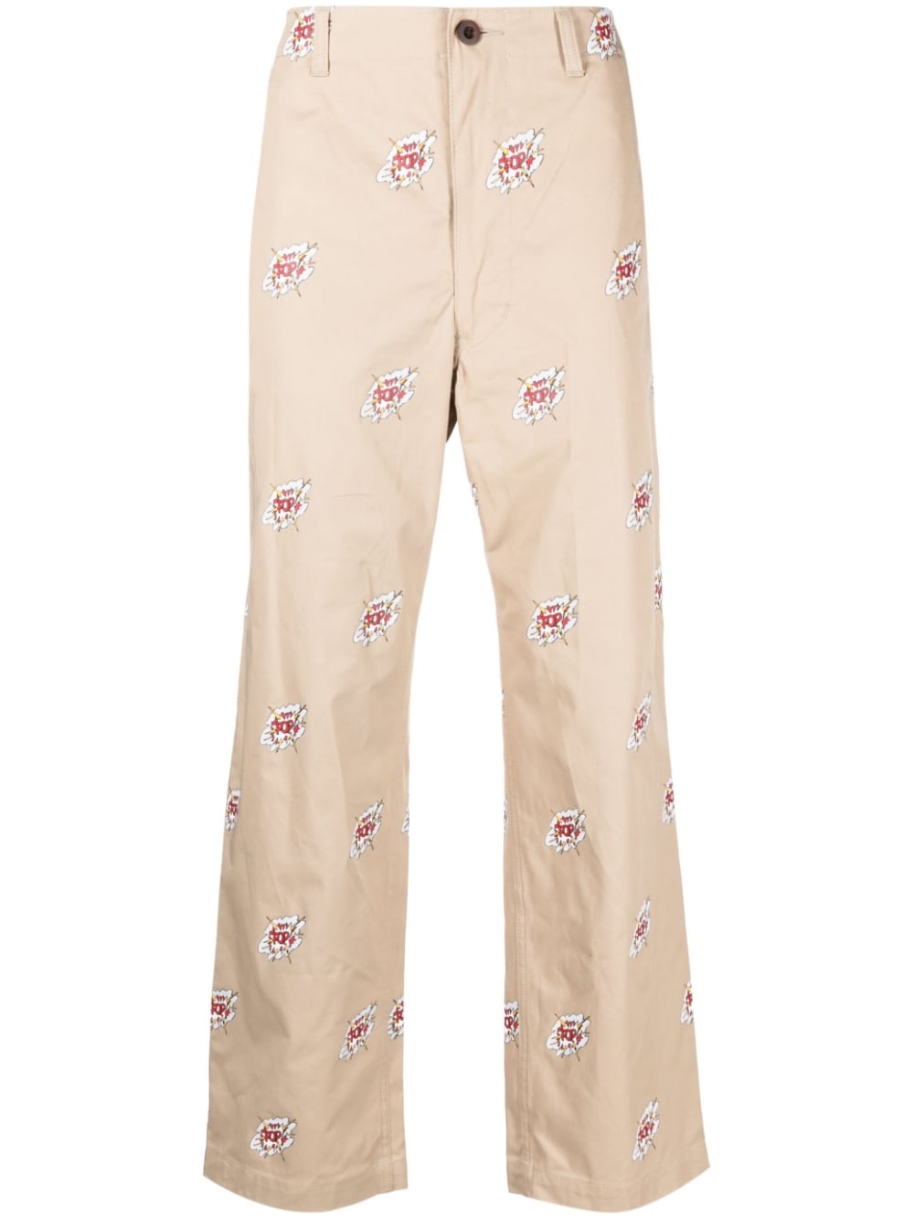 Cartoon-Print Cotton Trousers — Beige