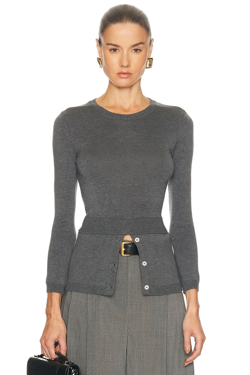 MATTHEW BRUCH Layered Long Sleeve Sweater in Charcoal Knit - Grey. L also in M
