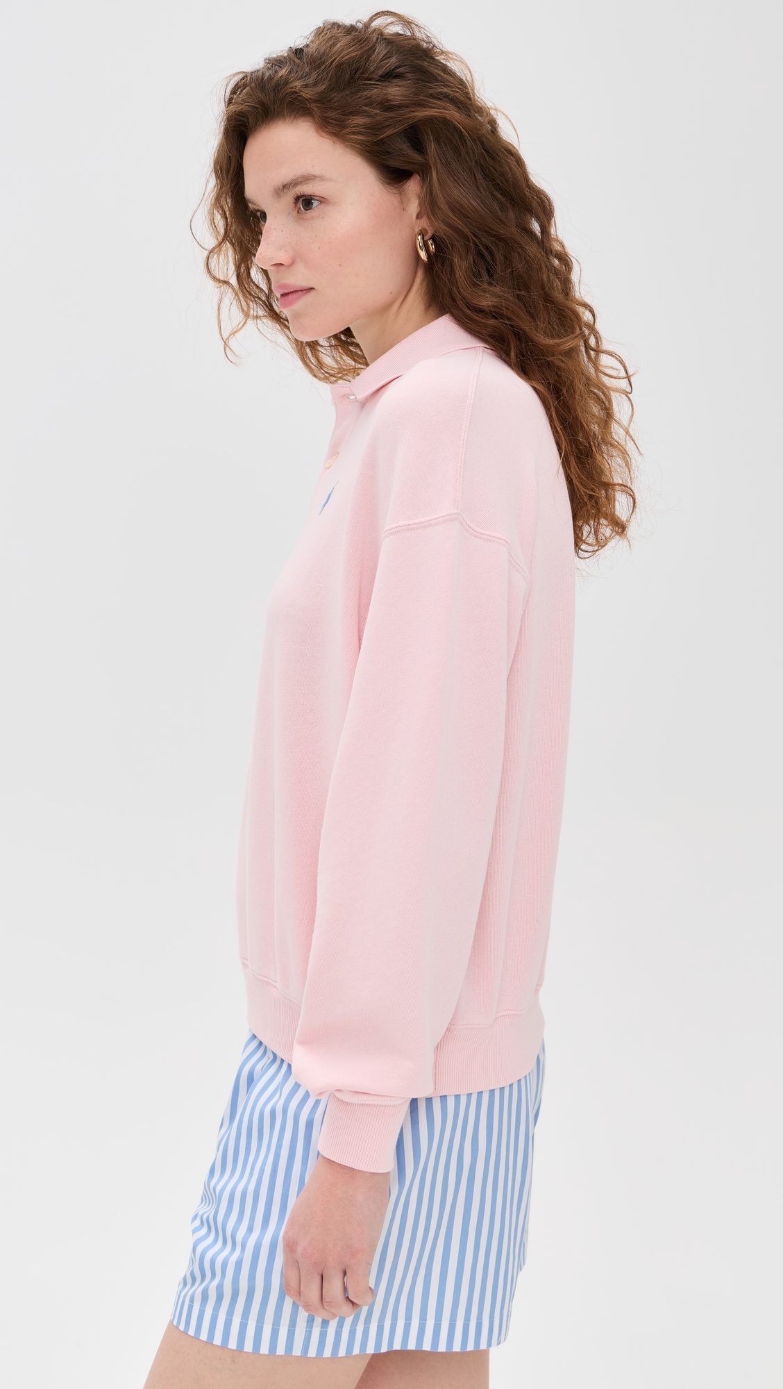 Polo Ralph Lauren Island Fleece Polo Knit Sweatshirt Pink Sand