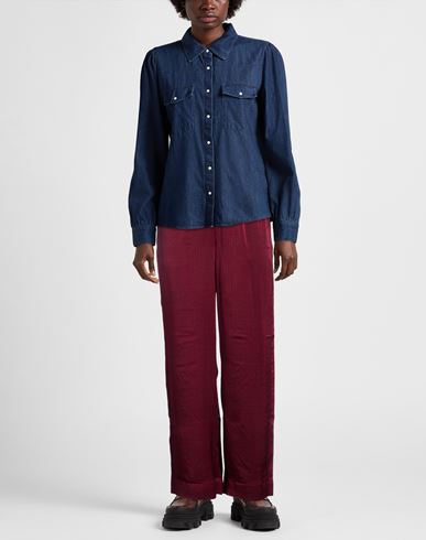 Woman Pants Burgundy Size L Silk, Elastane