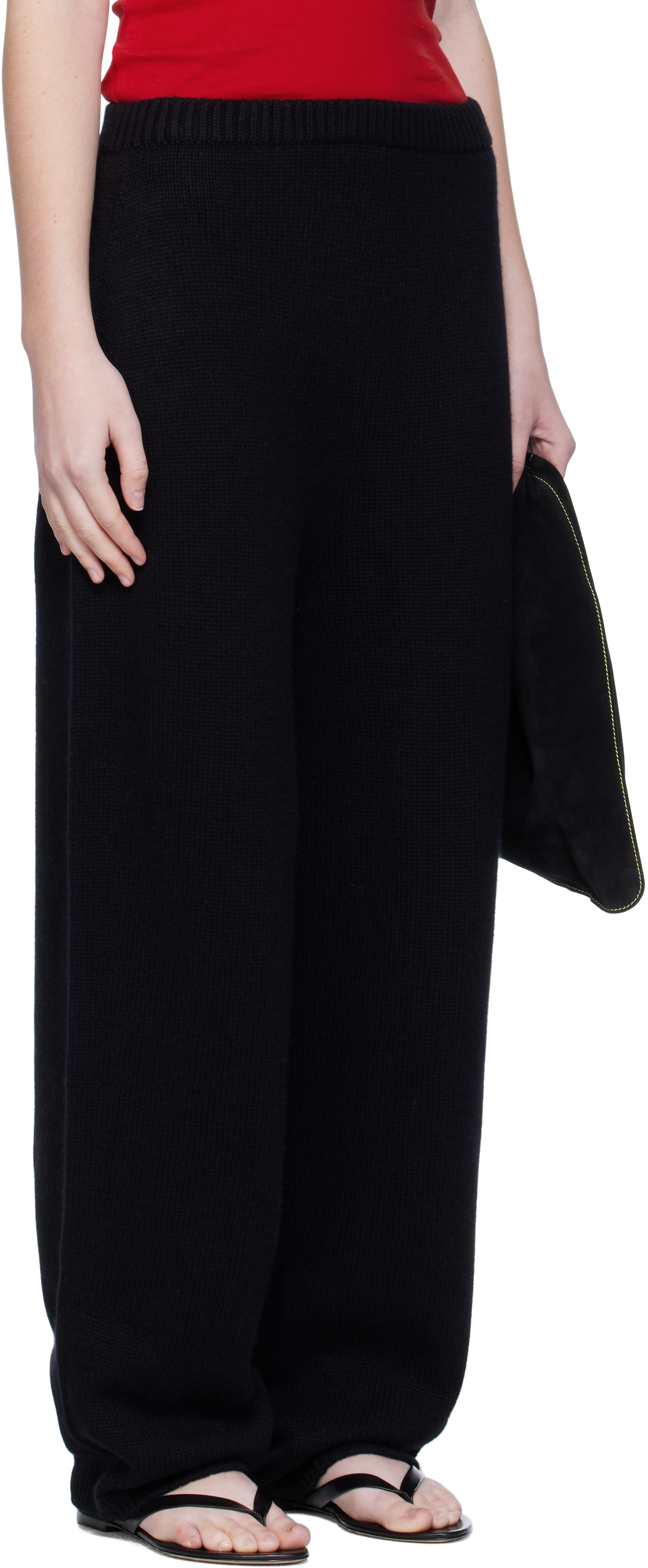 Black Wide Knitted Jogger Lounge Pants