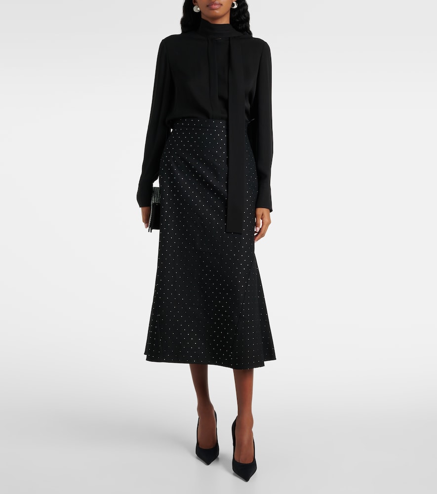 Polka-dot cotton and wool lamé midi skirt