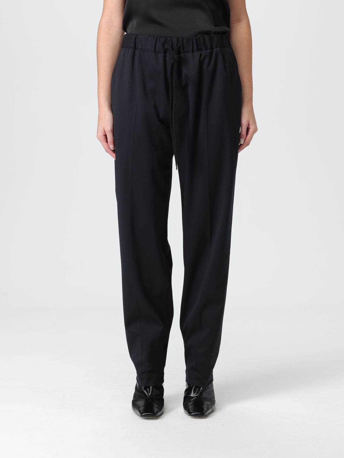 Drawstring tailoring wool trousers - Black