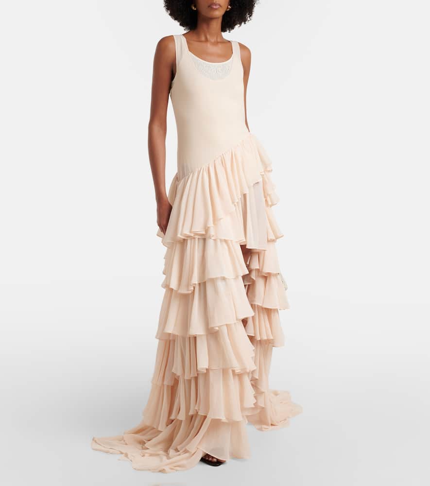 Tiered asymmetric maxi dress