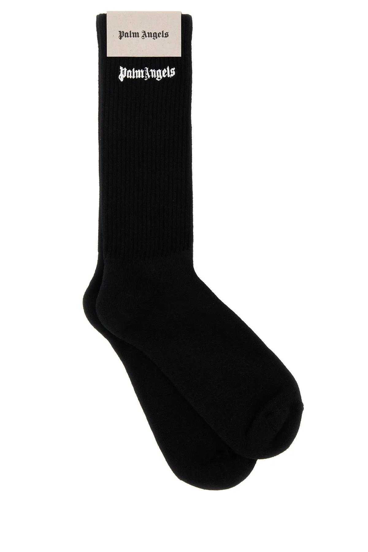 Logo-embroidered calf socks - 1001 BLACK WHITE