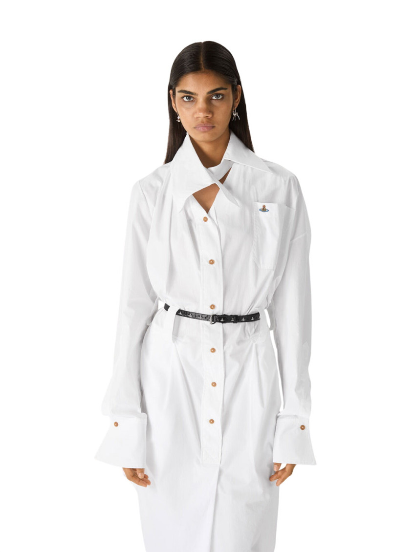 White Shirt Collar Midi Dress