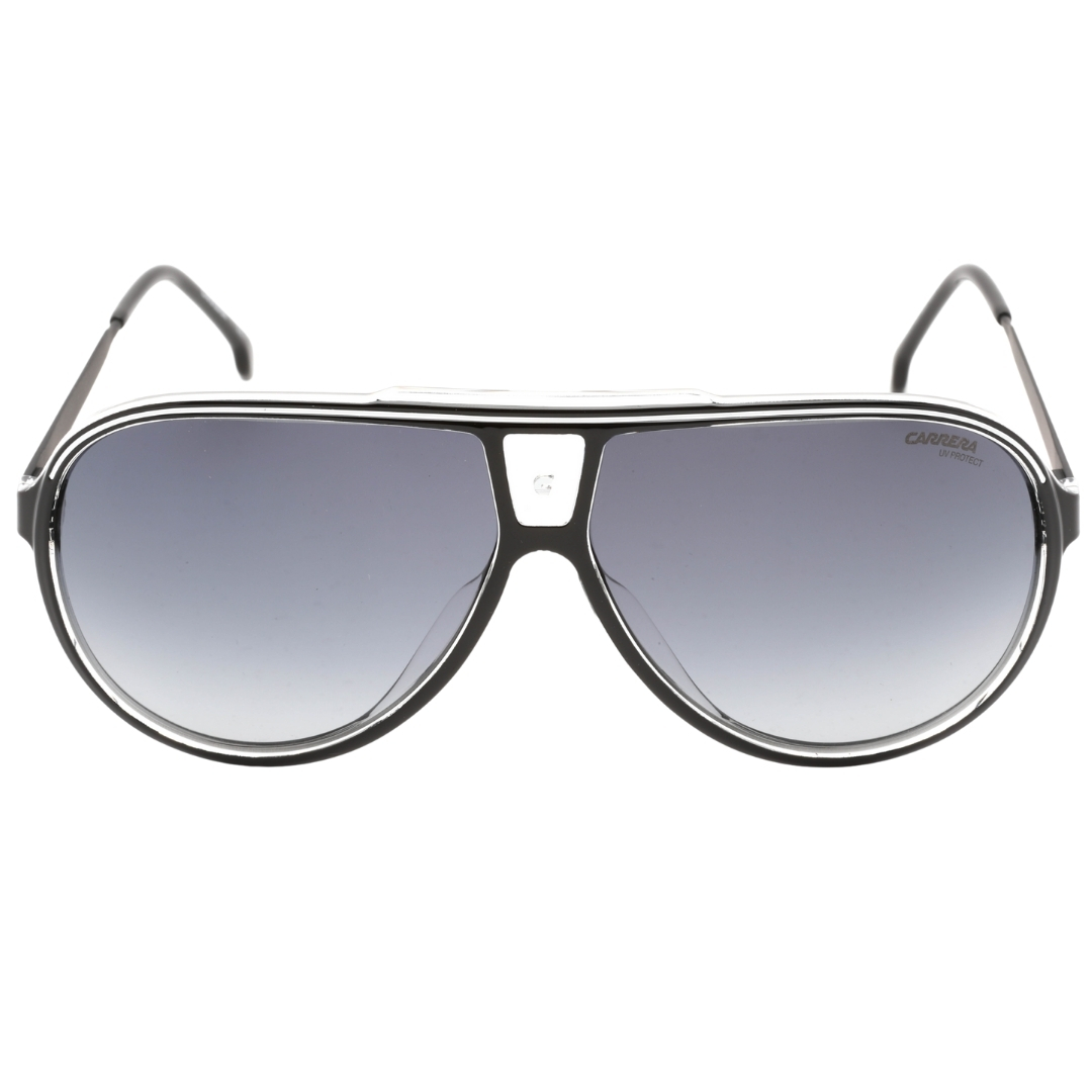 Carrera Mens Grey Shaded Lens White Detail Black Sunglasses - One