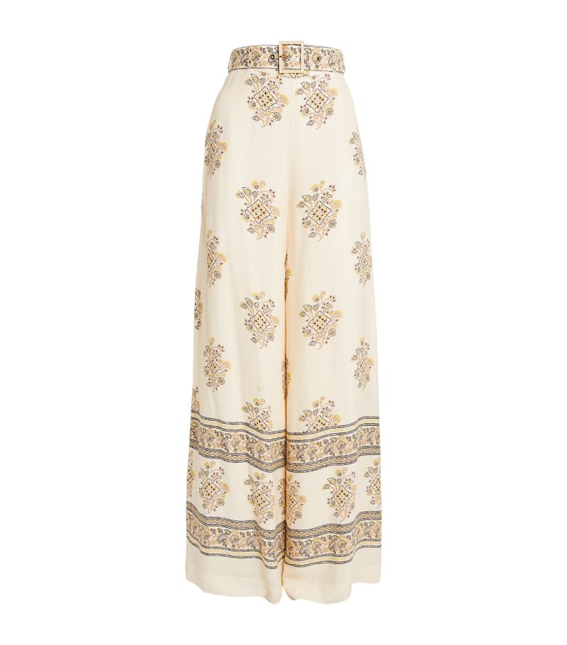Silk-Blend Belted Wide-Leg Trousers