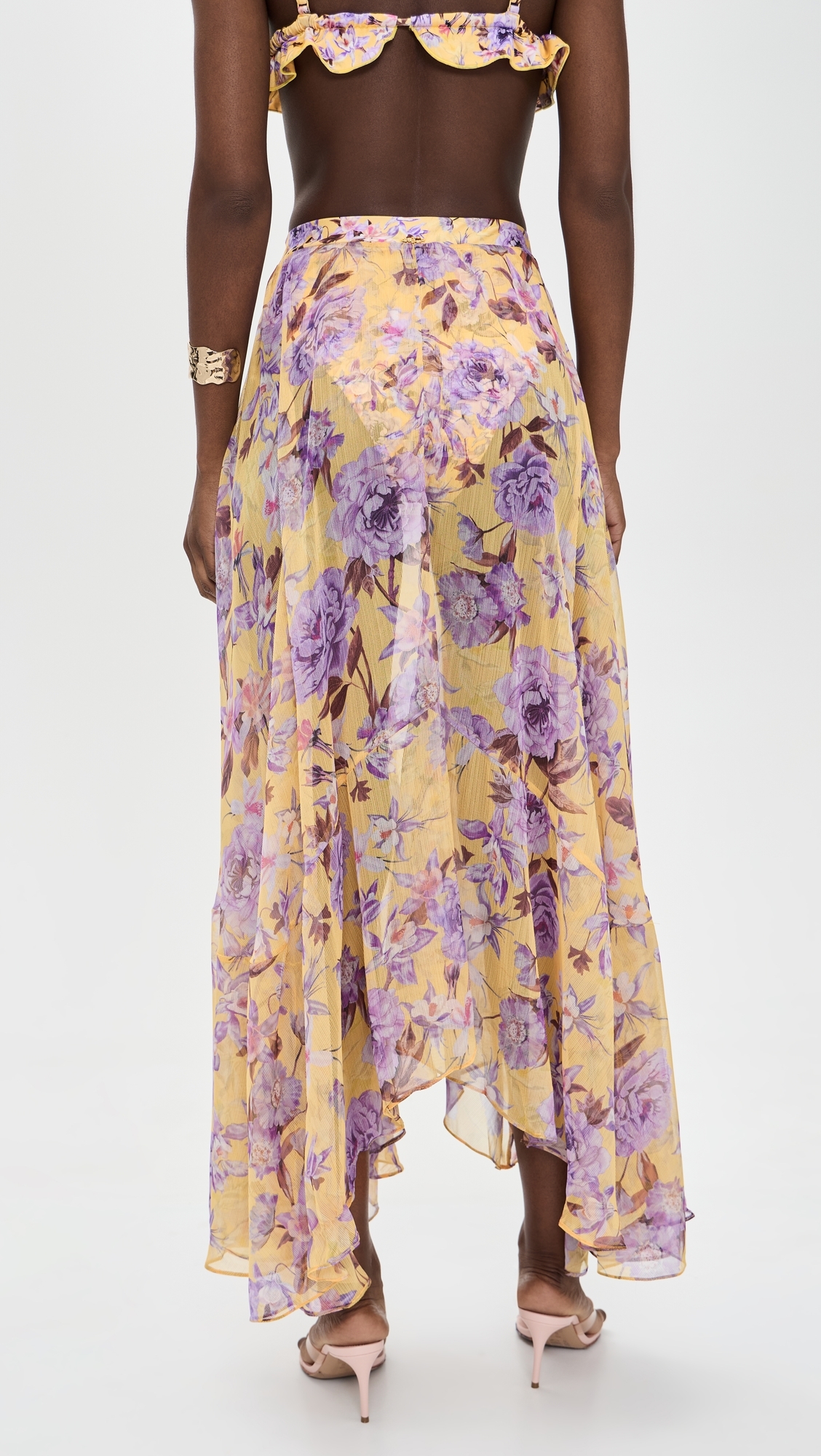Peony Print Lycra Maxi Skirt Yellow