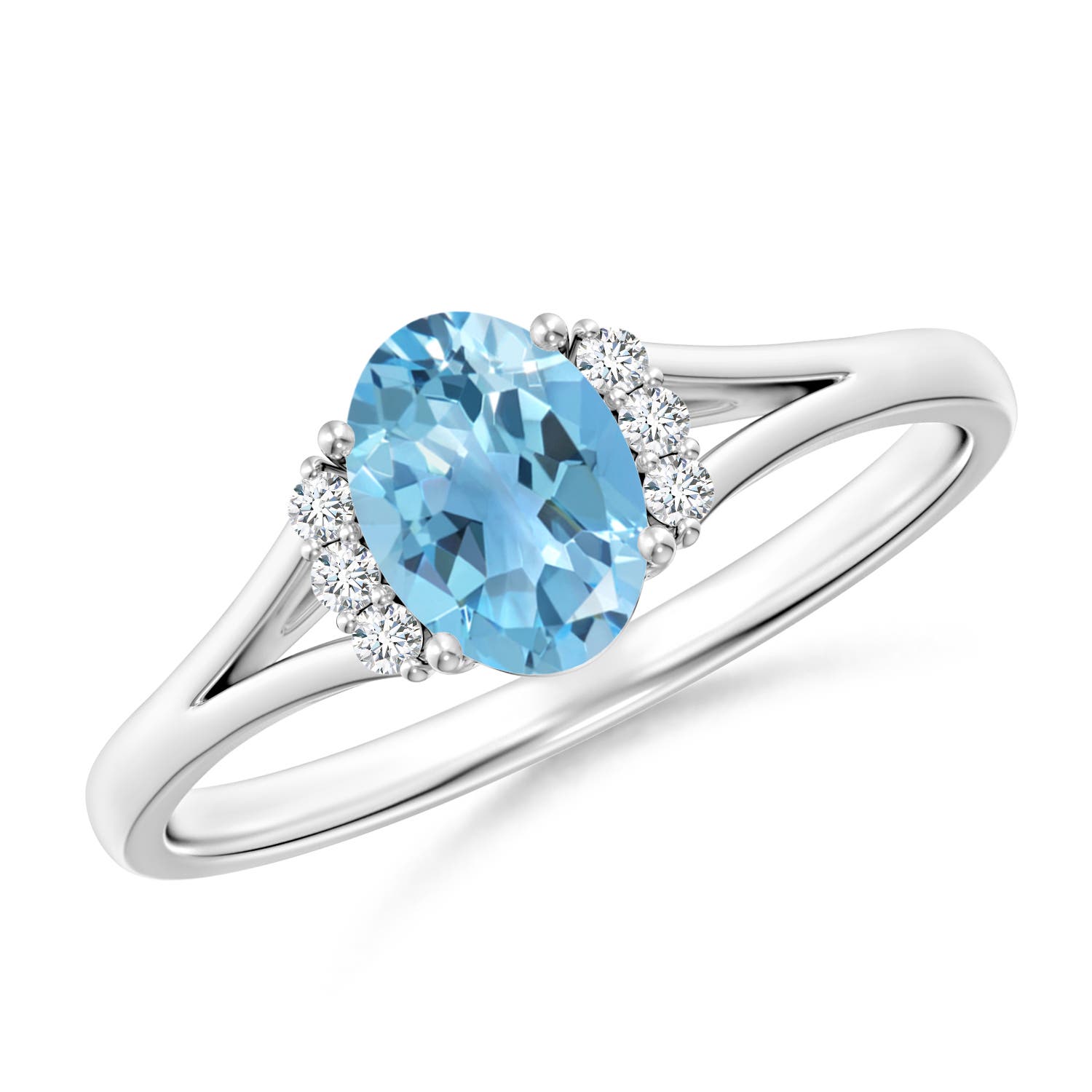 Angara 0.95 Carat Oval Swiss Blue Topaz with Round Diamond Collar Ring in Platinum