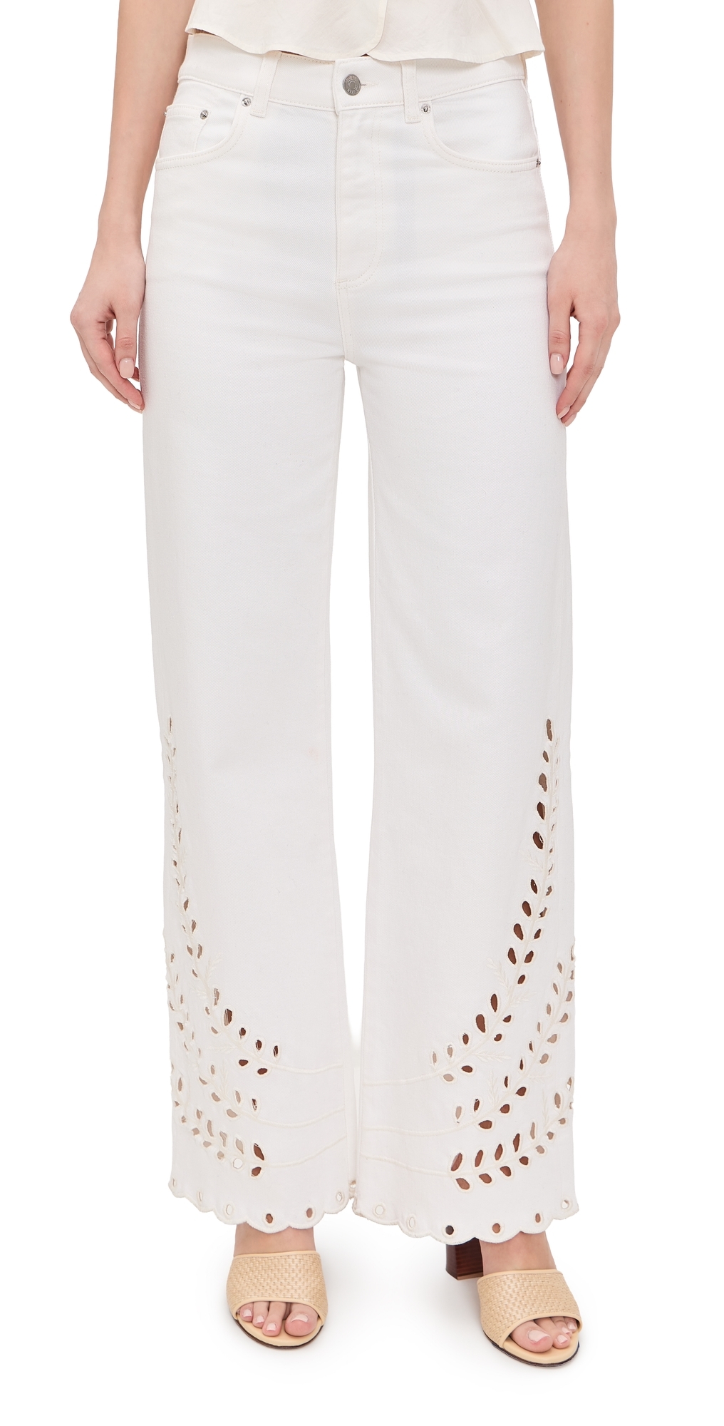 Eyelet Column Jeans White