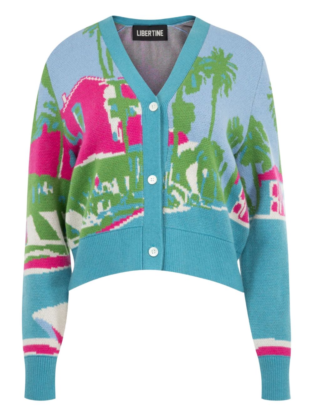 Poolside tropical-jacquard button-up cardigan - Green