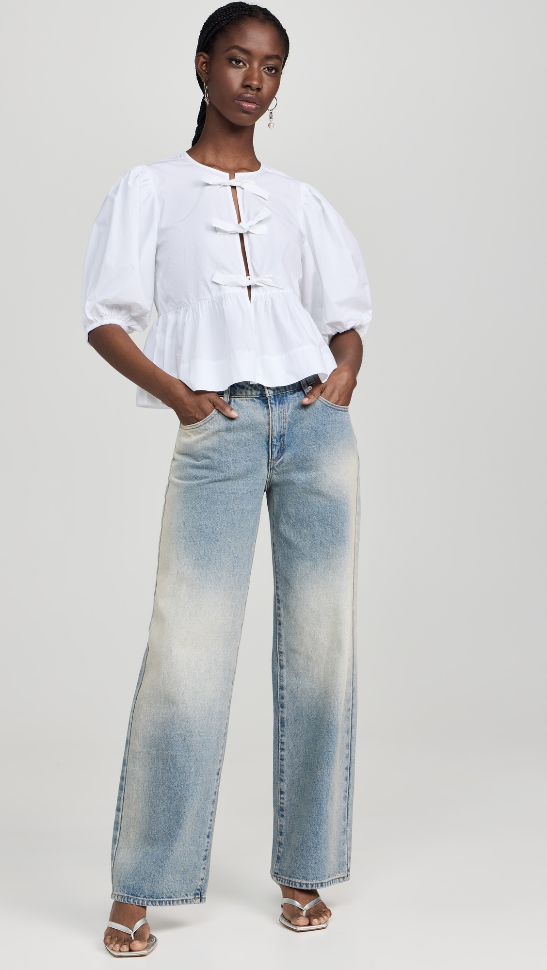 Cotton Poplin Peplum Blouse Bright White