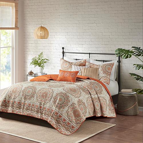Tangiers 6-pc Reversible Coverlet Set- Orange