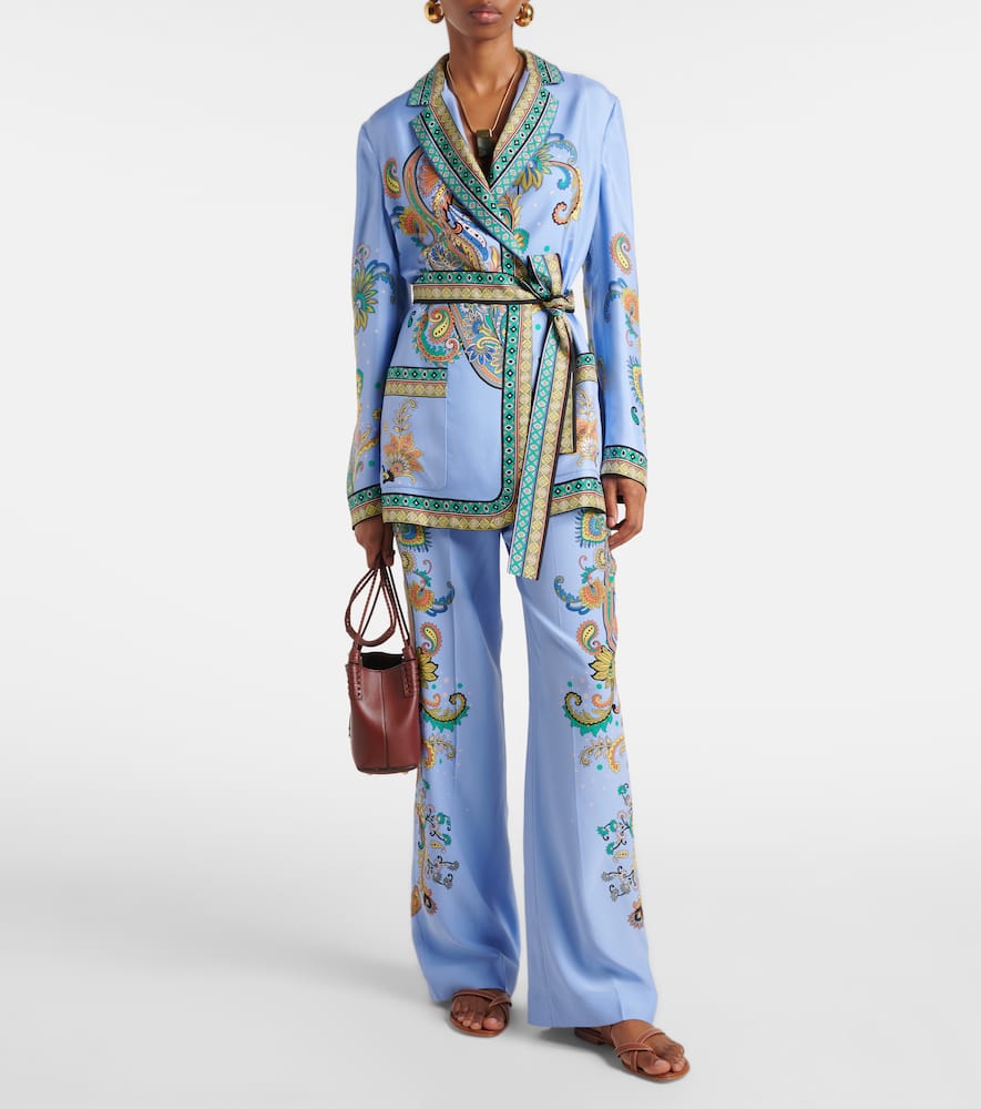 Paisley silk twill wrap blazer