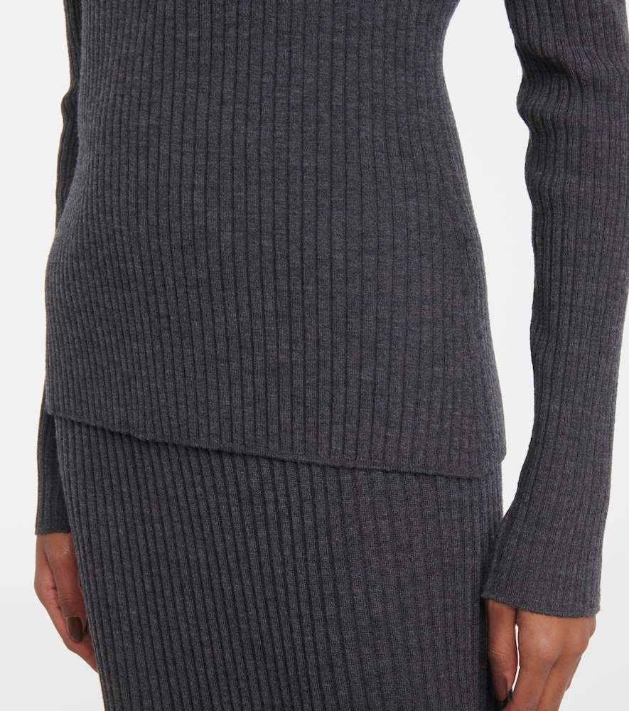 Ribbed-knit wool polo shirt