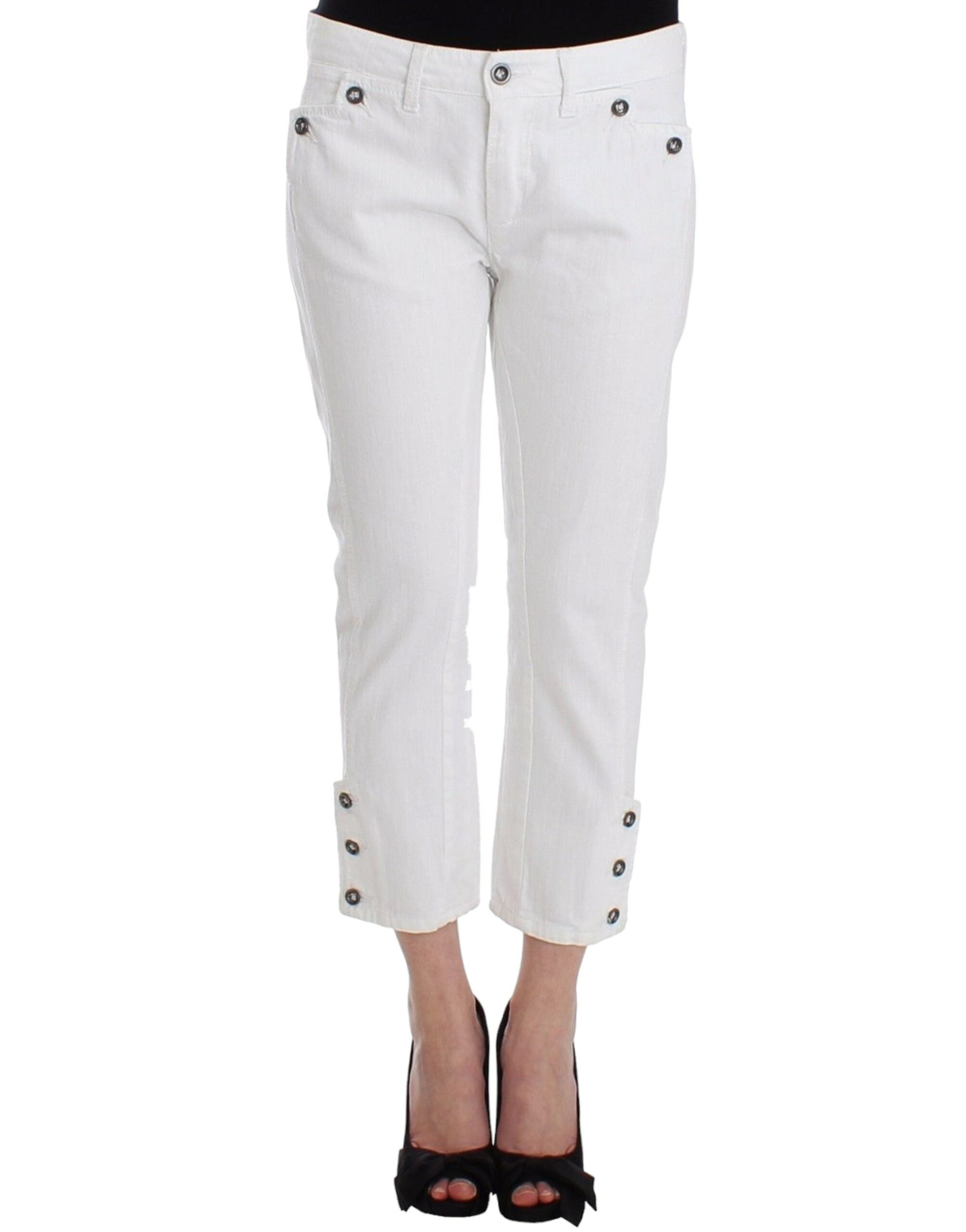 Cropped Denim with Snap Details Jeans — White