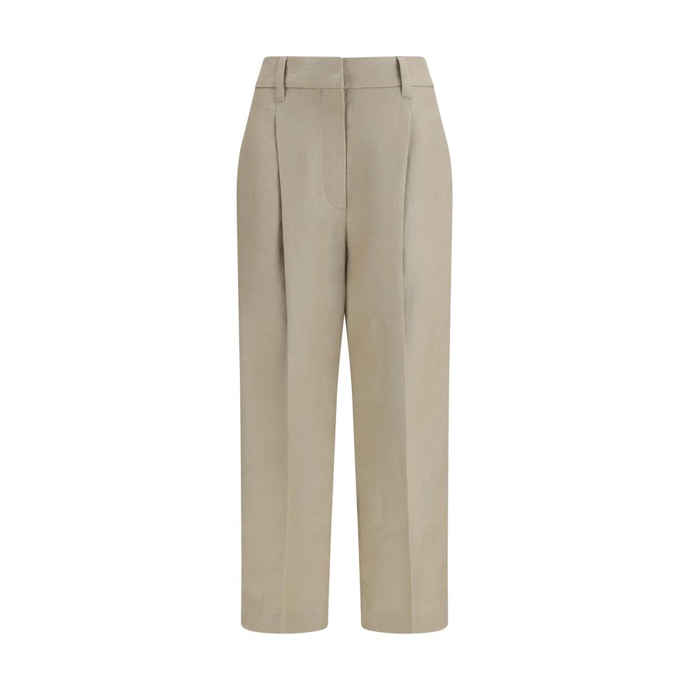 Pleated Linen Trousers — Beige