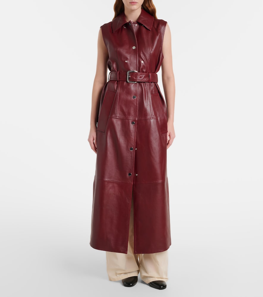 Paste leather trench coat