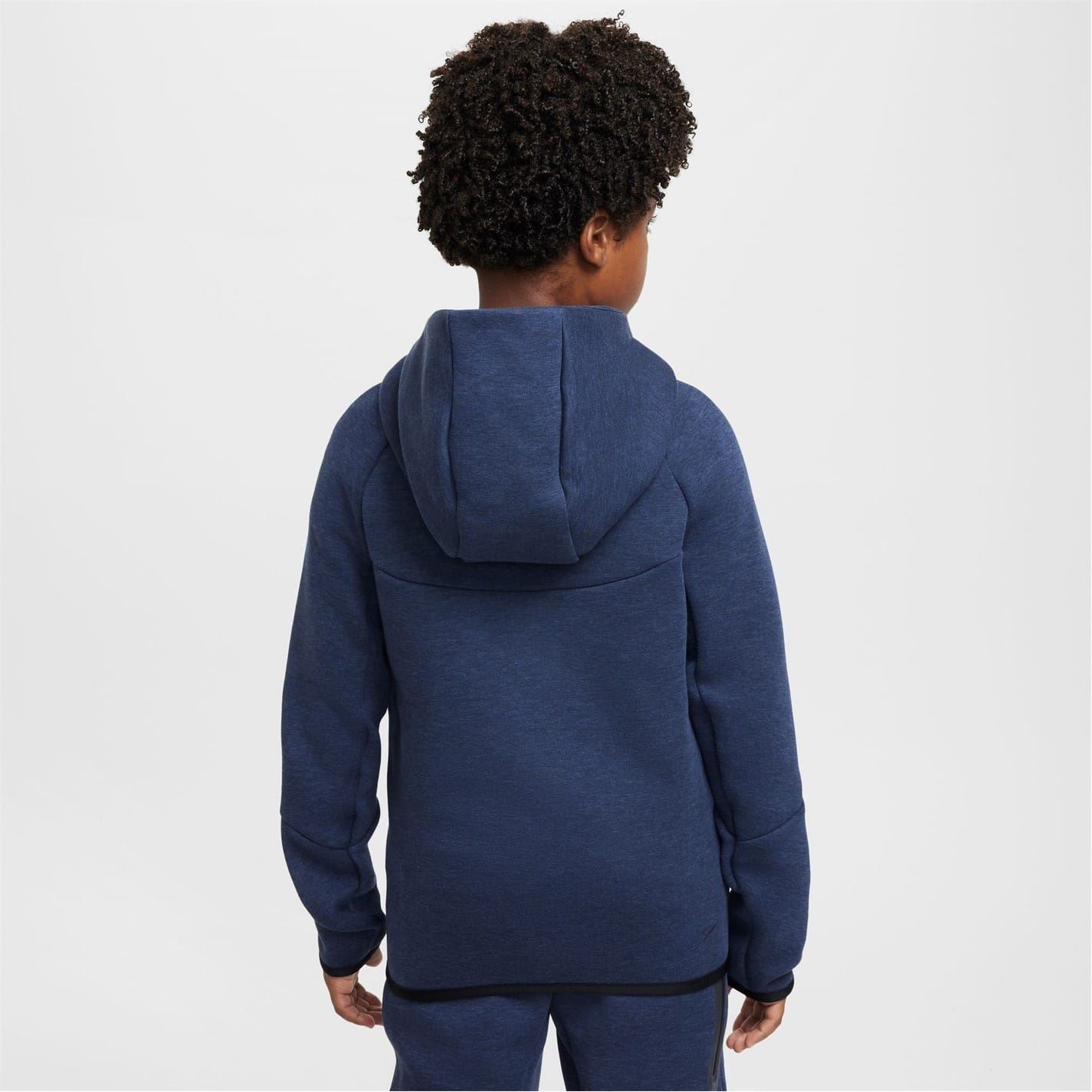 Nike Boys Tech Fleece Full Zip Hoodie Juniors in Obsidian Heathr - Blue - 5-6Y