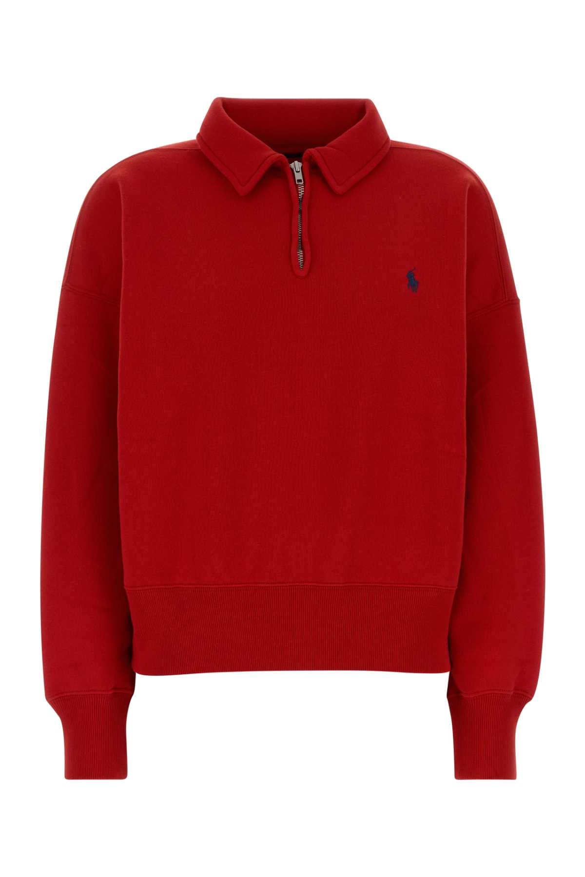 Half-Zip Cotton Blend Sweatshirt — Red