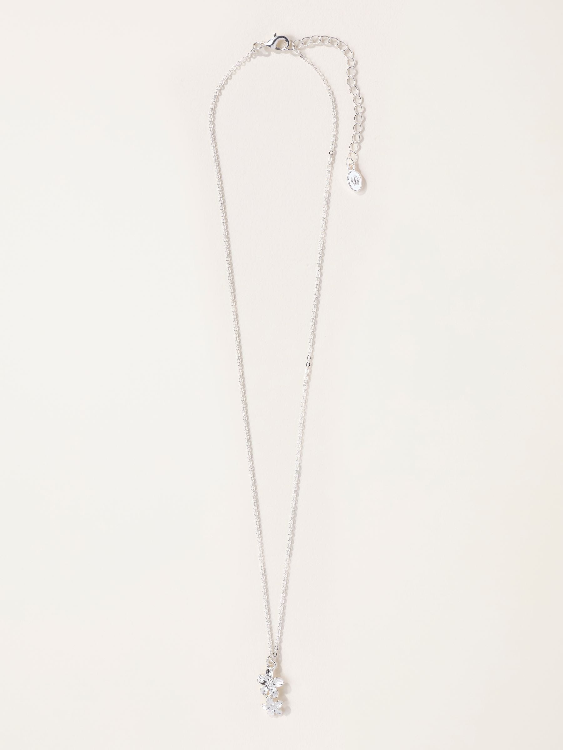 FatFace Silver Tone Double flower Necklace