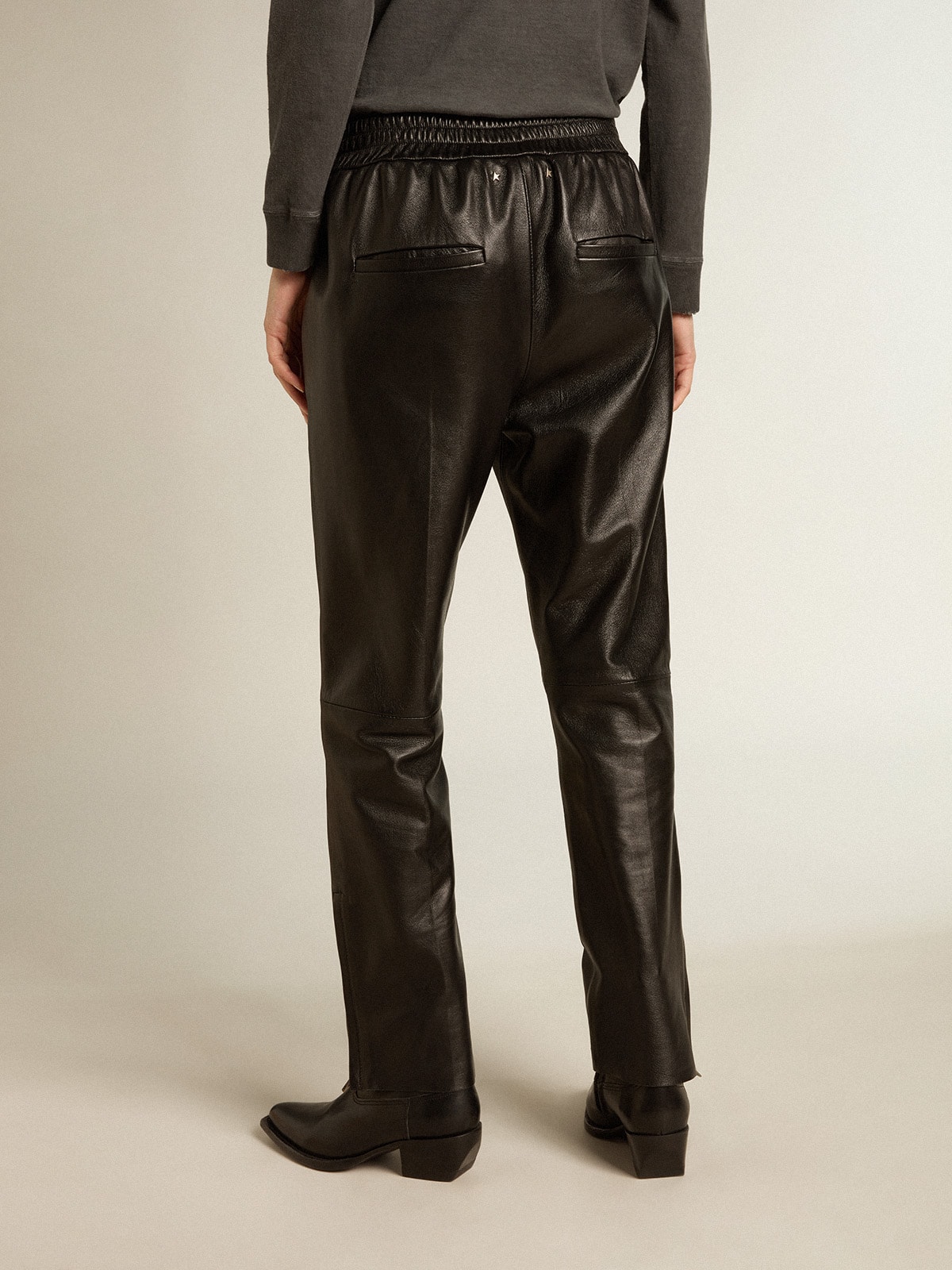 Golden Goose - Black Joggers In Nappa Leather With Zip At The Base, Woman