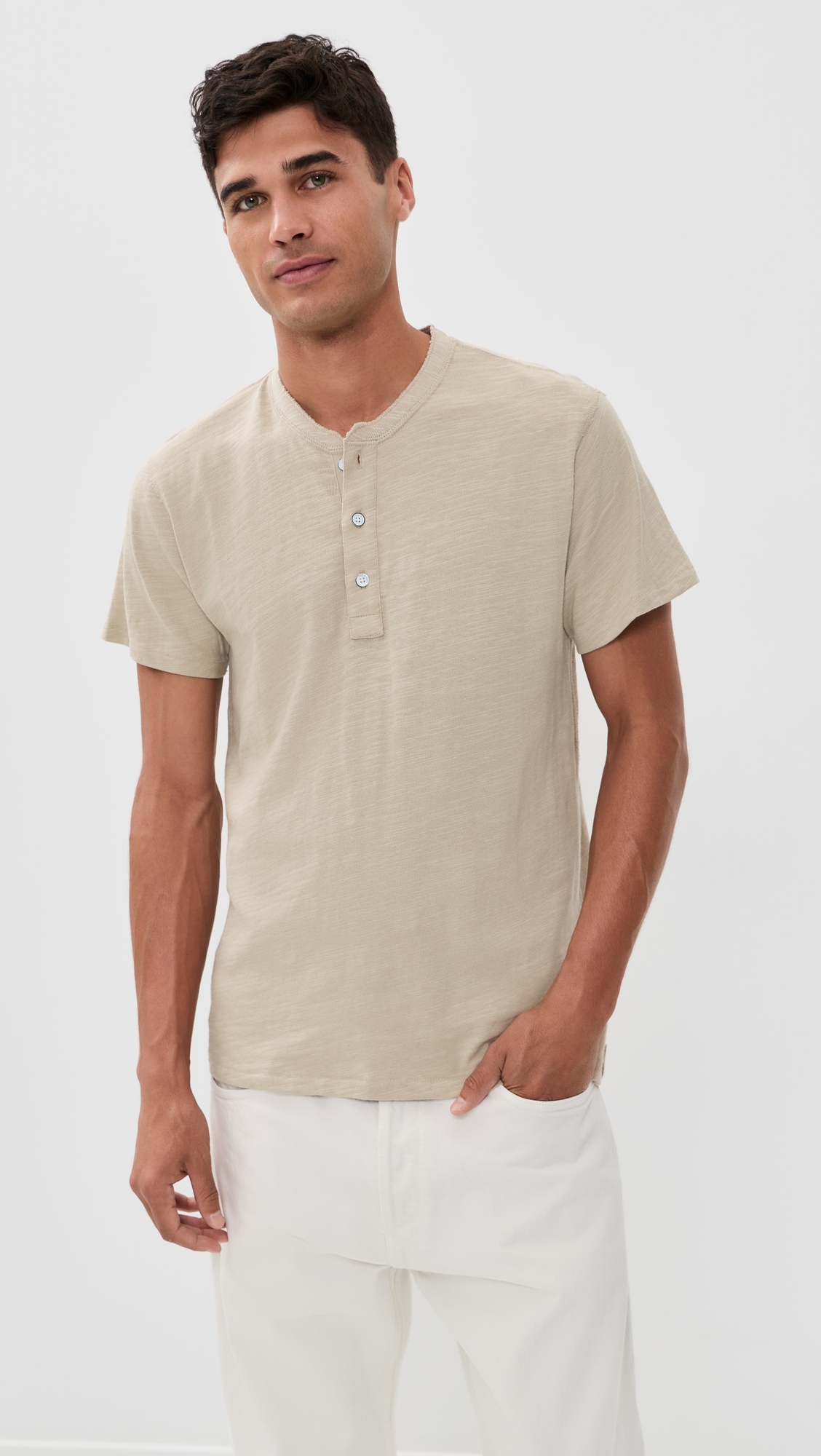 Classic Flame Short Sleeve Henley Tee Taupe