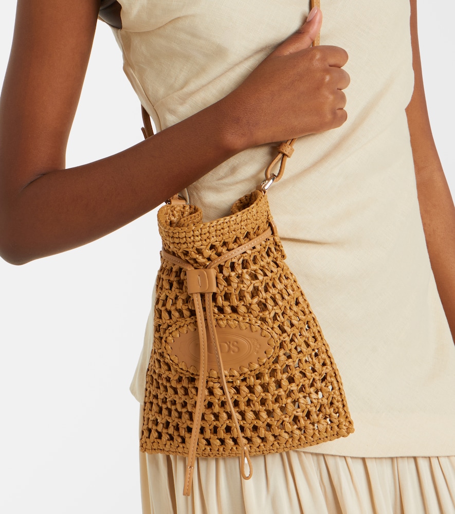 EBL Mini raffia-effect bucket bag
