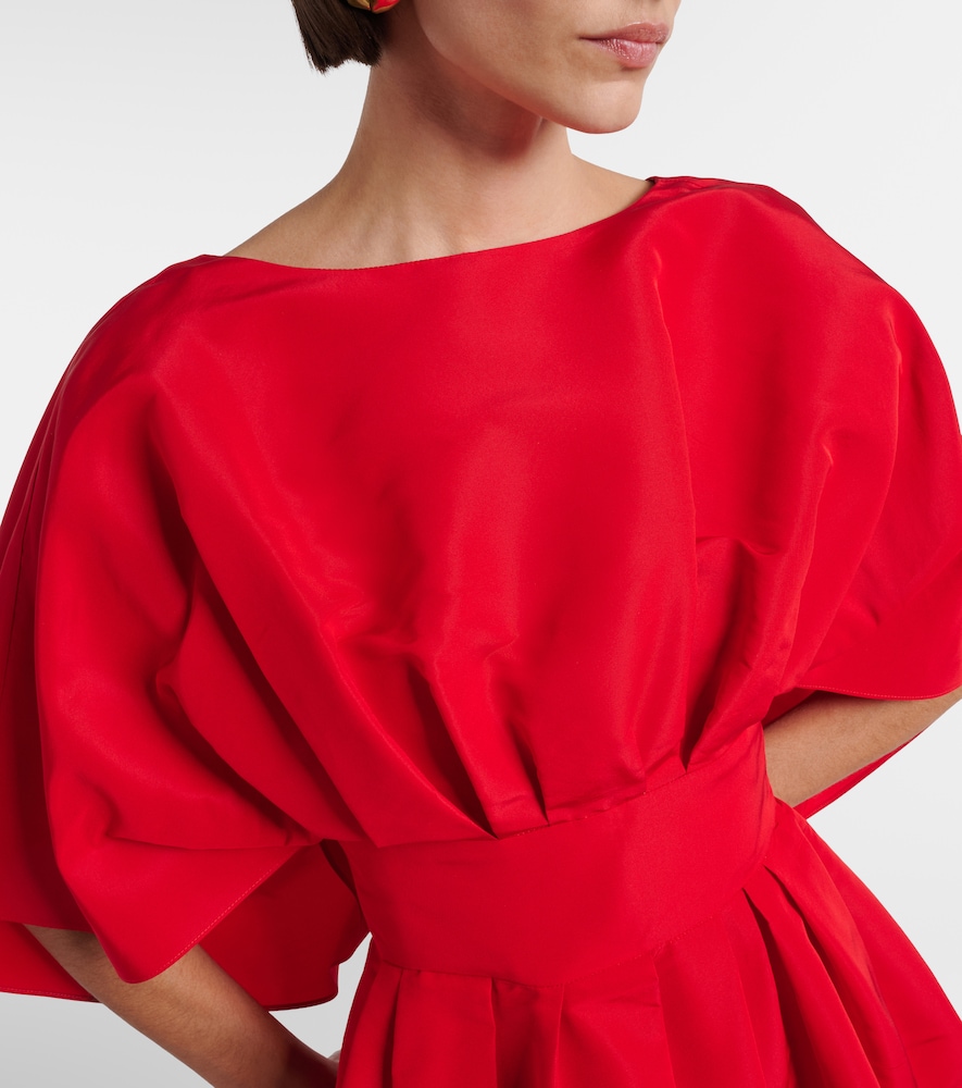 Fan gathered silk minidress