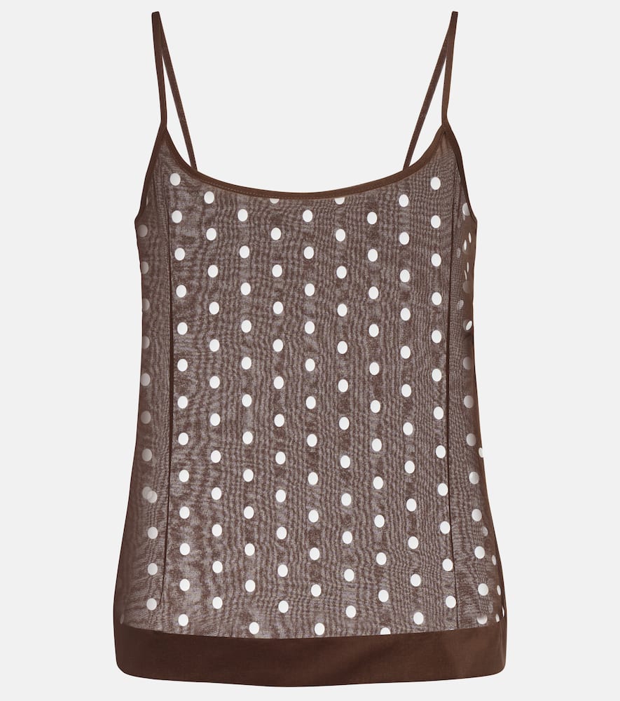 Polka-dot silk-blend tank top
