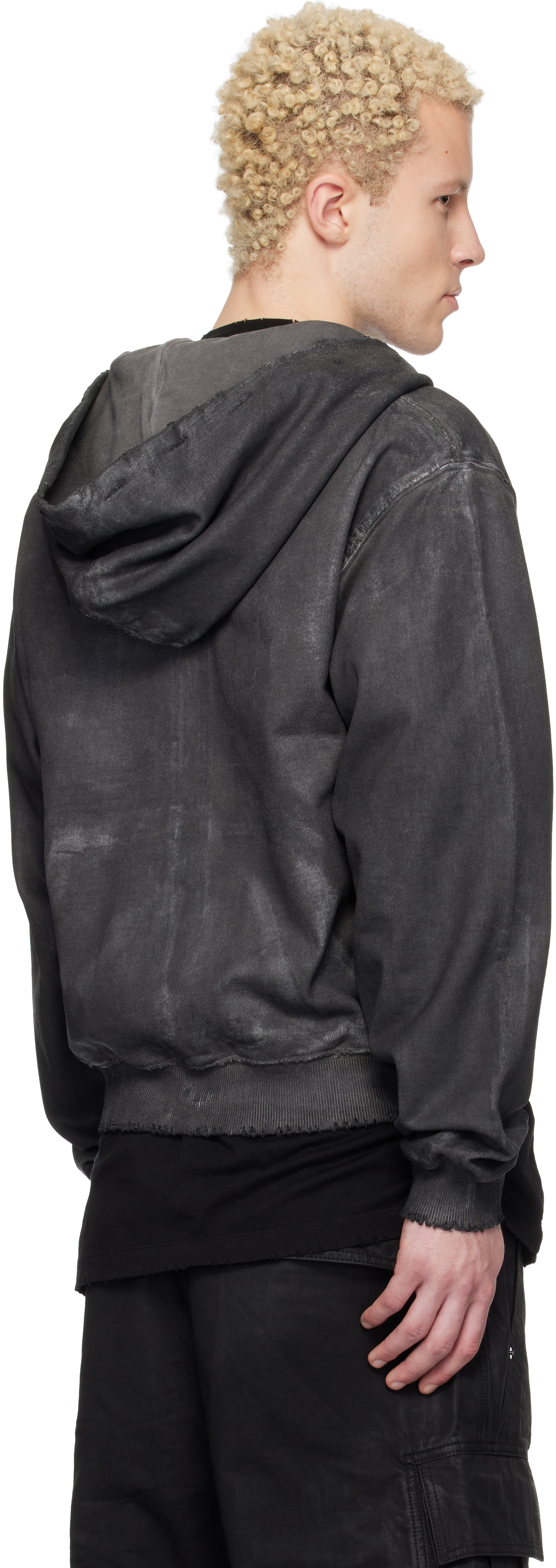 Gray Waxed Garment-Dyed Zip Hoodie