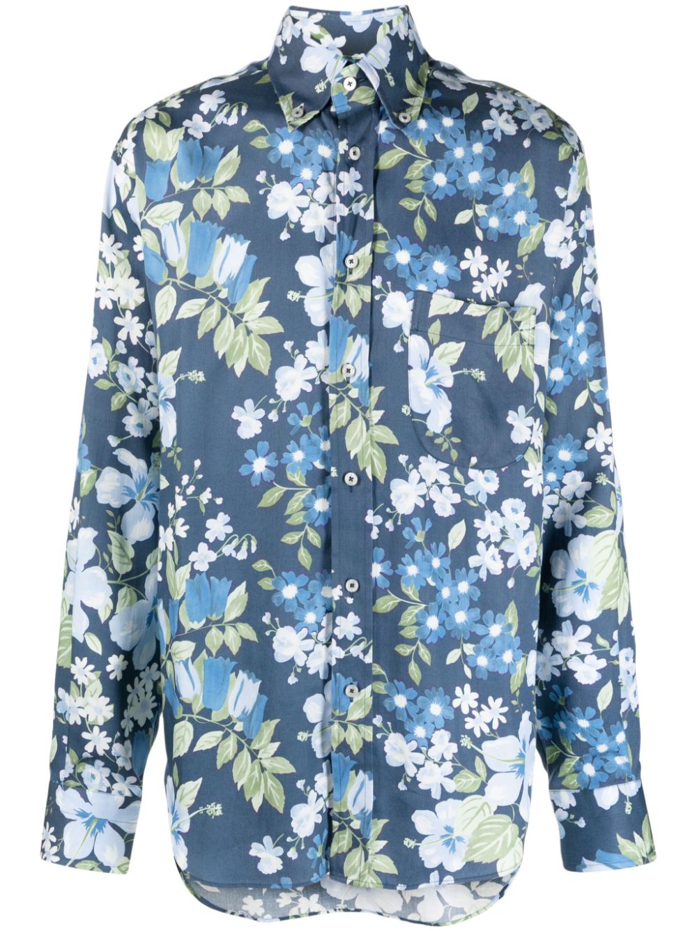 Floral-print spread-collar shirt - Blue