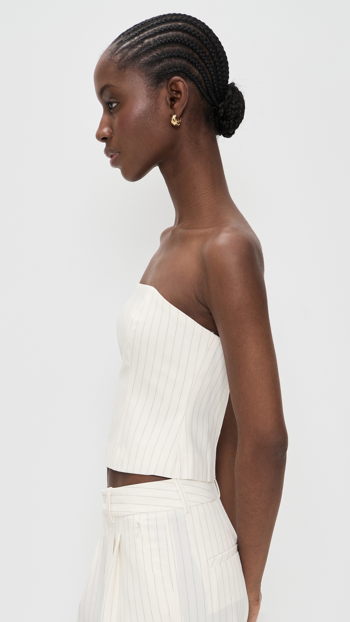 Essential Suiting Strapless Top Chestnut Pinstripe