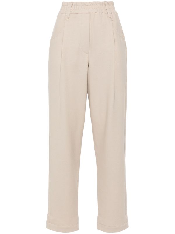 Cropped Tapered Track Trousers — Beige