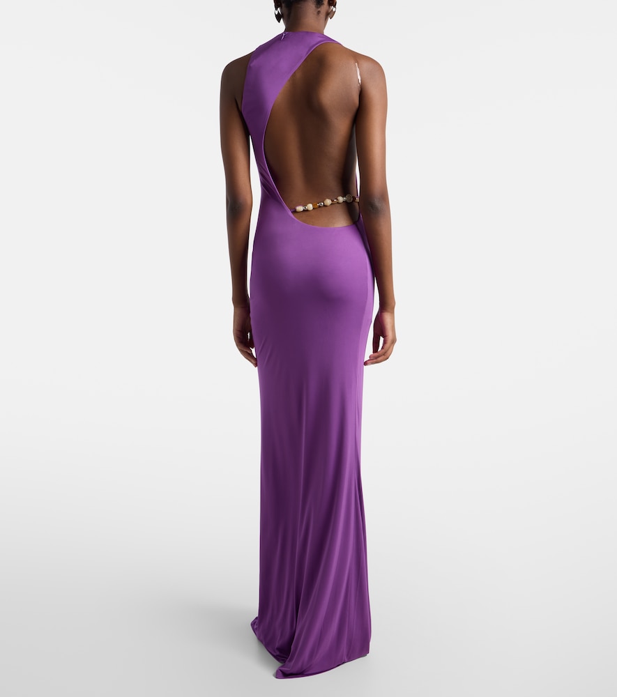 Maha beaded open-back jersey gown