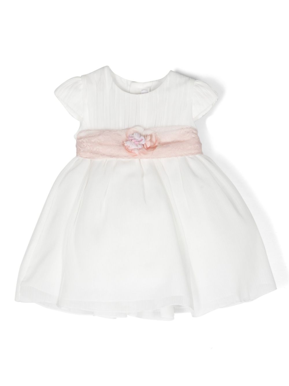 Floral-appliqué plissé dress - White