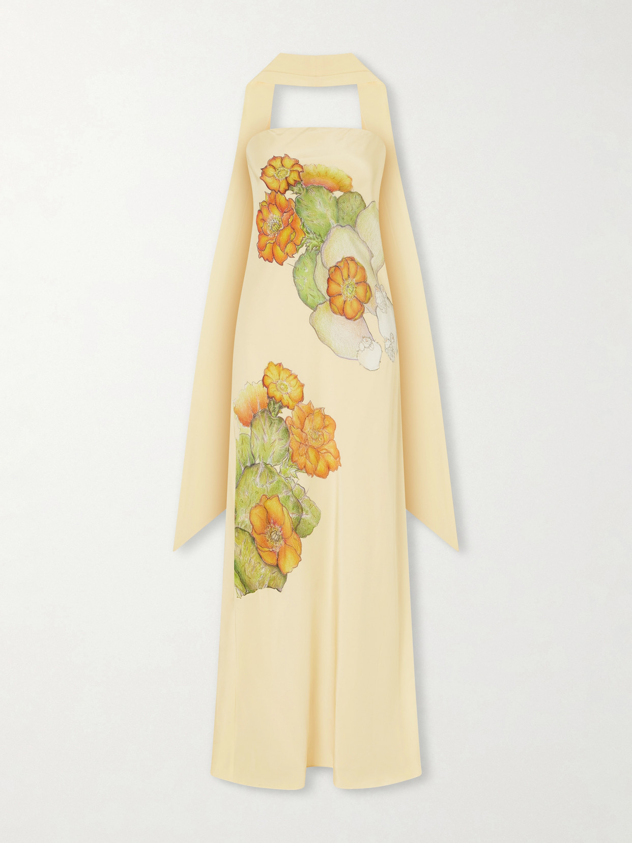 Strapless Scarf-detailed Floral-print Silk-crepe Gown - Yellow