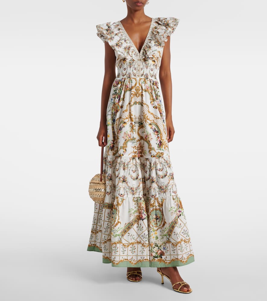 Floral ruffled cotton maxi dress