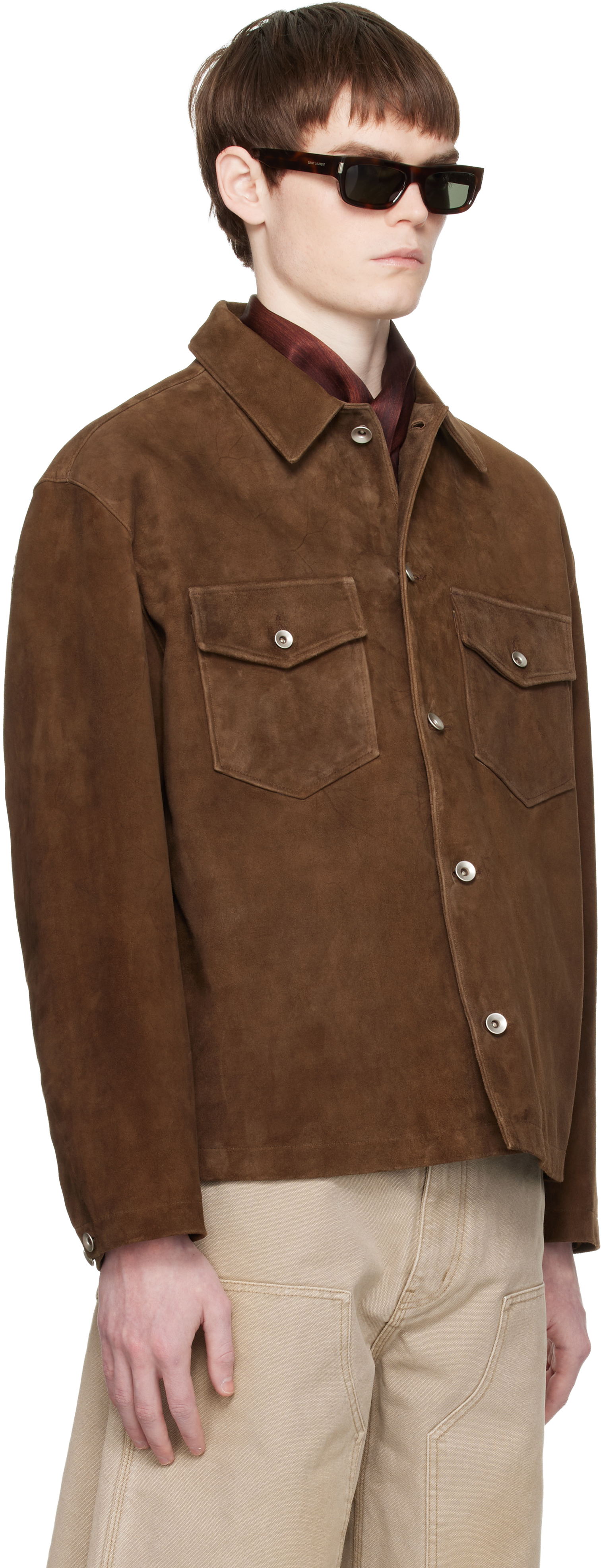 Brown Two-Tone Button Suede Jacket