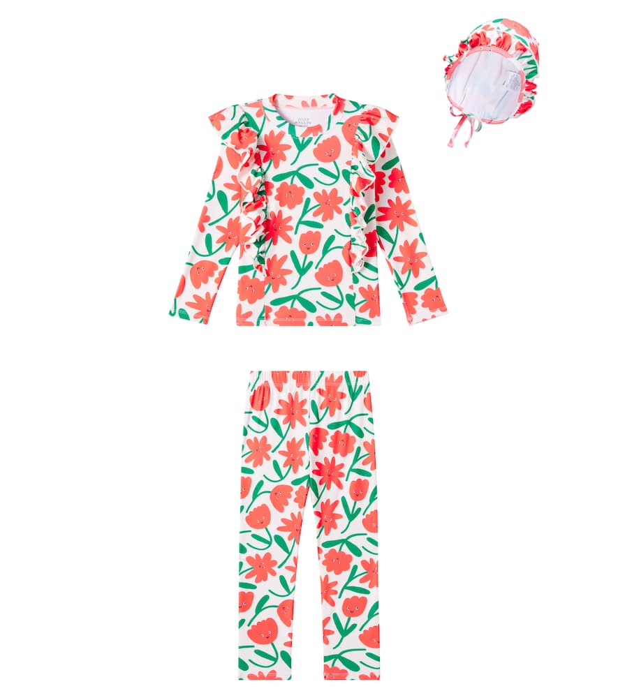 Jellymallow Floral ruffled swimsuit and cap set