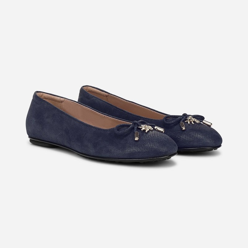 Ashlyn Ballet Flat Shoes, Dark Navy Suede Leather