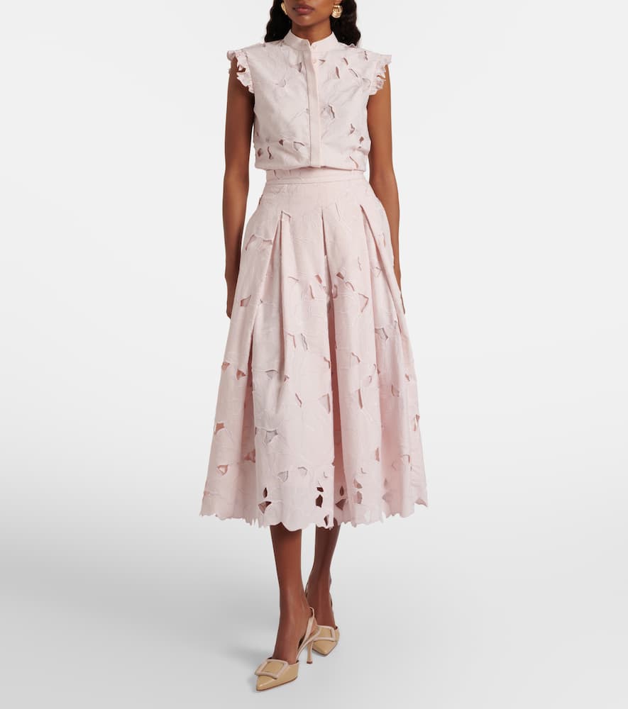 Cutout floral pleated midi skirt