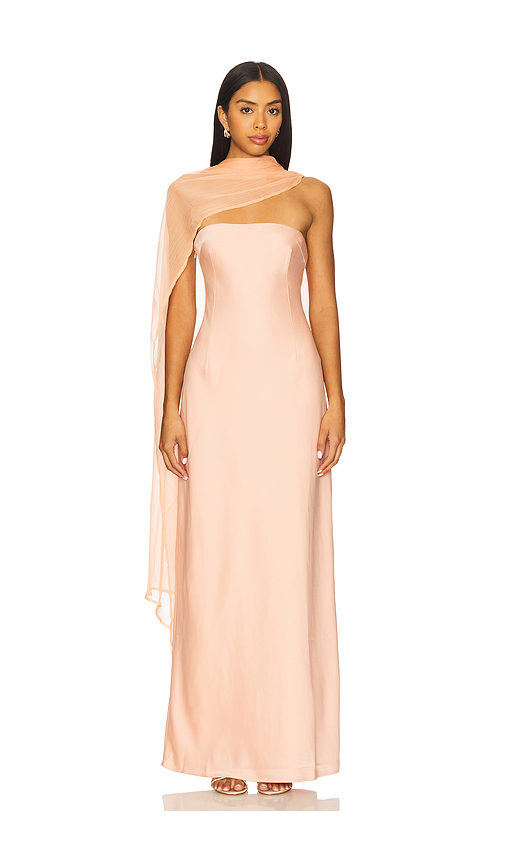 YLLW THE LABEL Vitoria Cape Dress in Peach. XS. Also in L