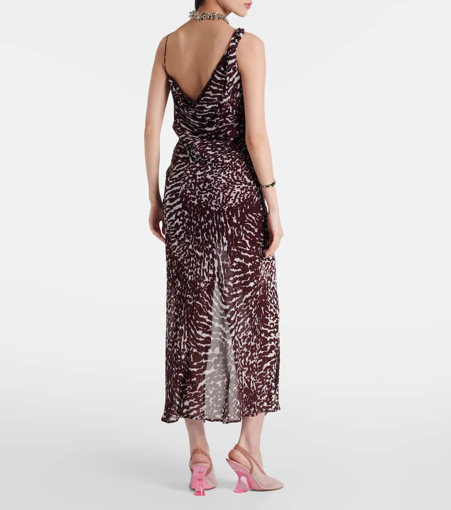 Printed draped one-shoulder midi dress