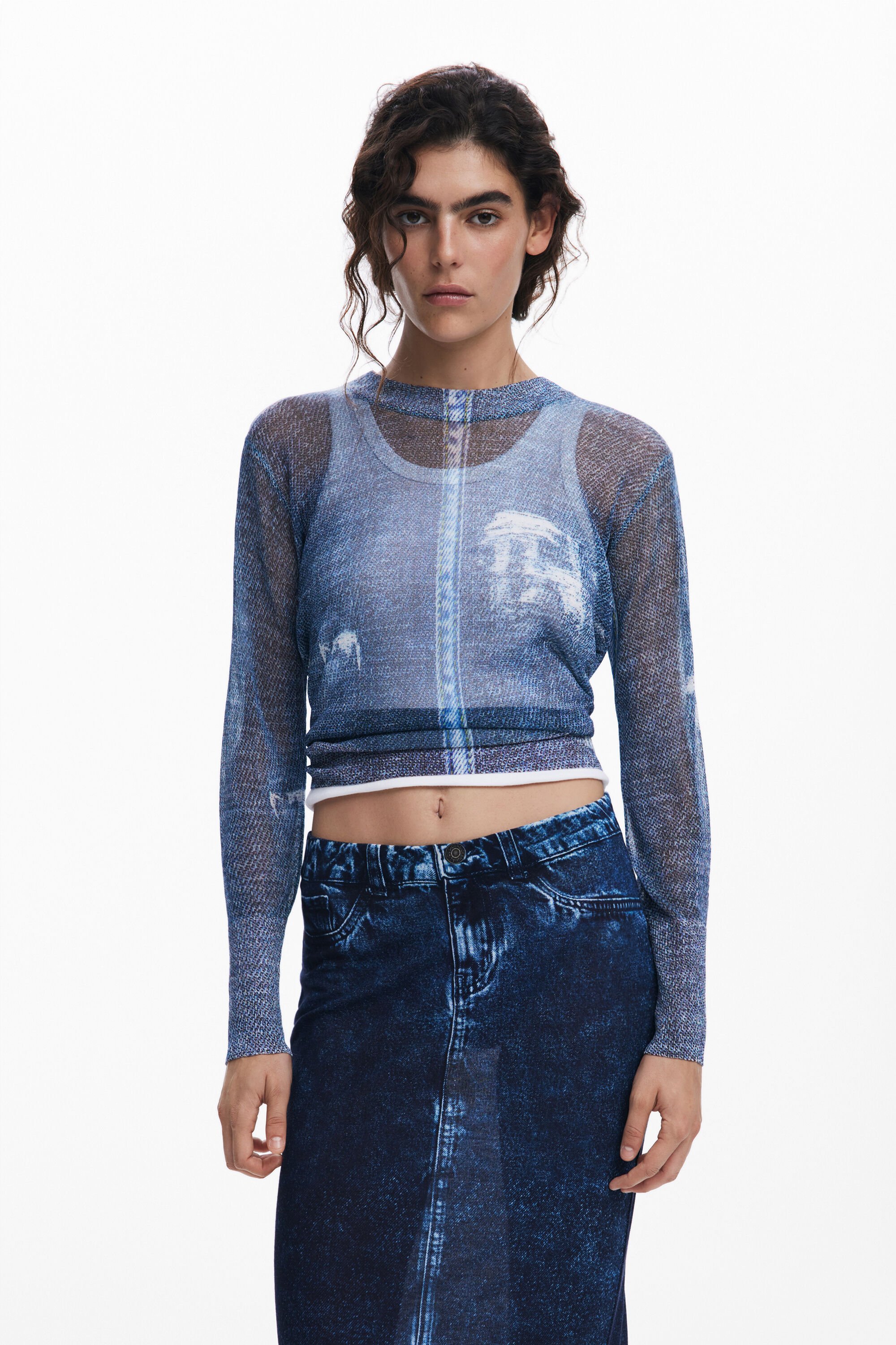 Denim-effect sweater