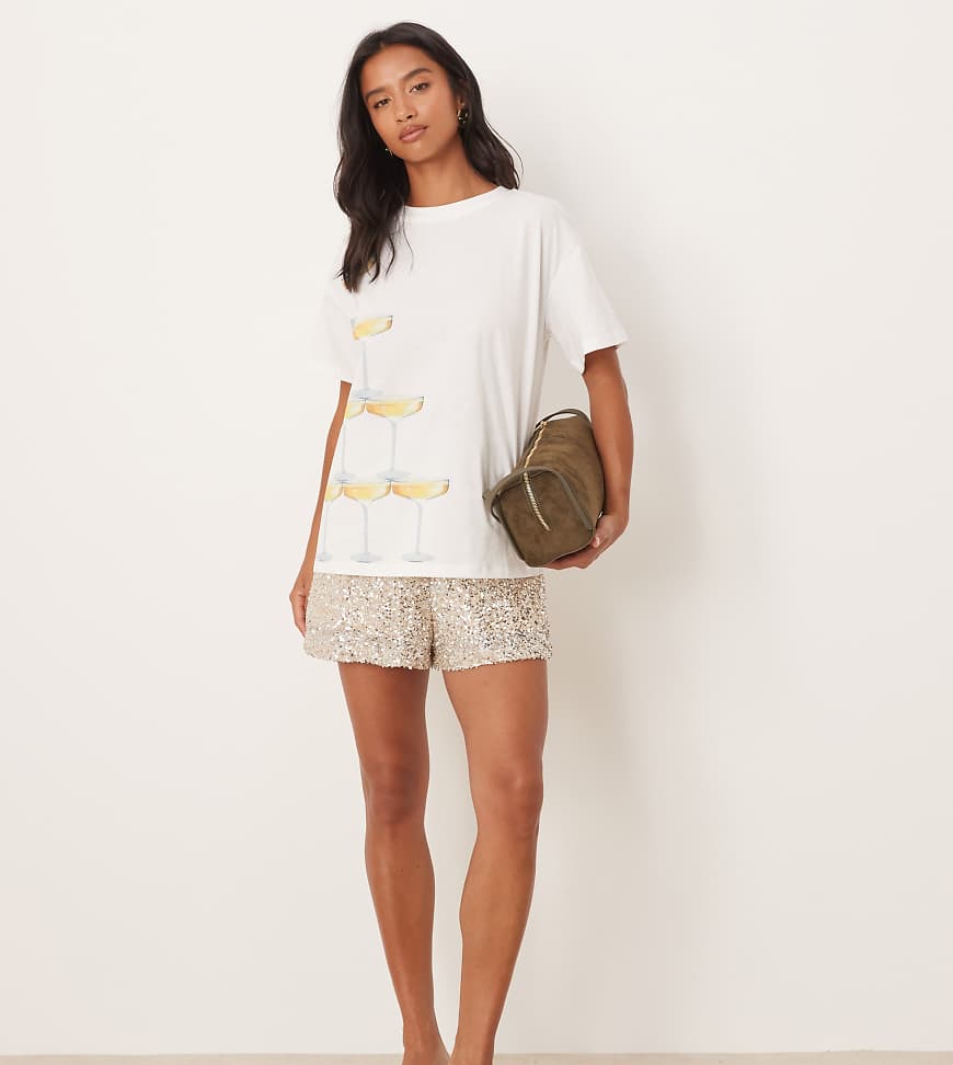 Petite sequin short co-ord in silver