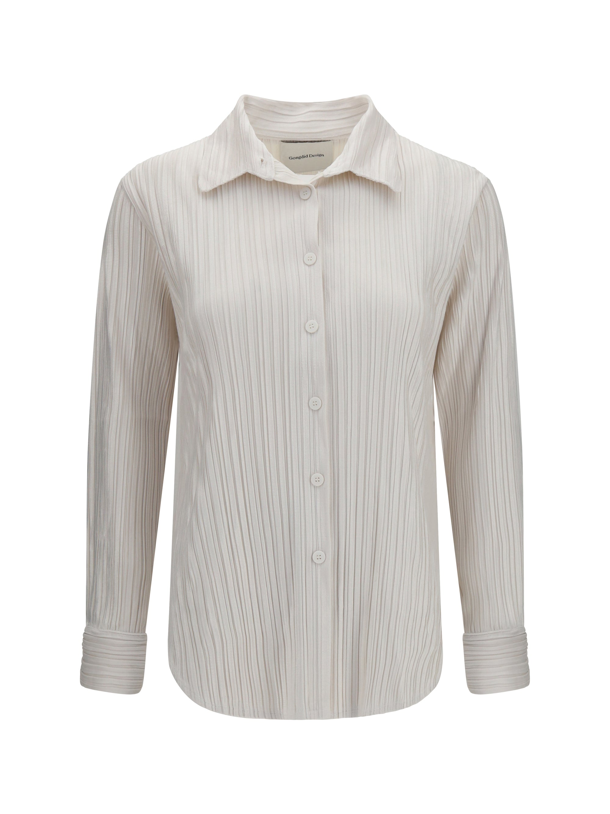 Fine Striped Velvet-Like Polyester Shirt — White