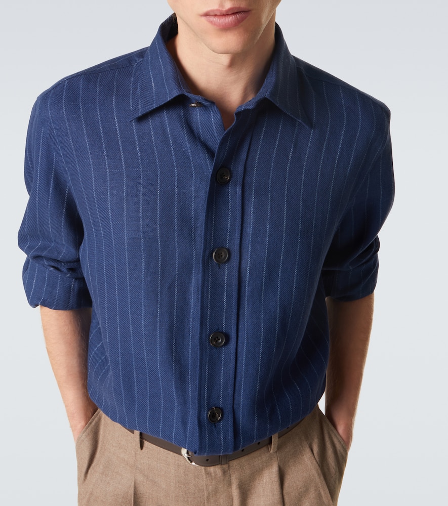 Striped linen and wool shirt